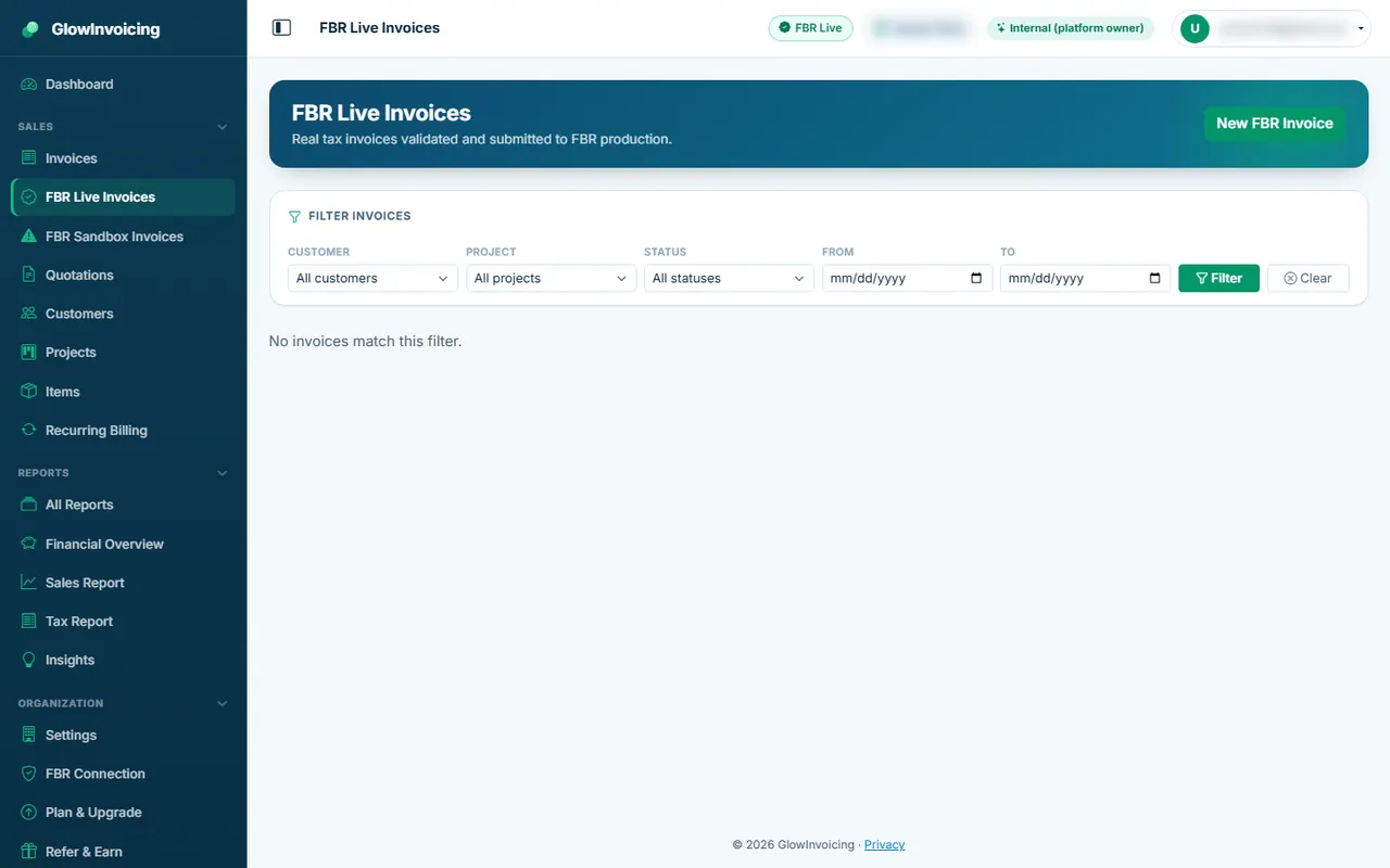 FBR live invoices