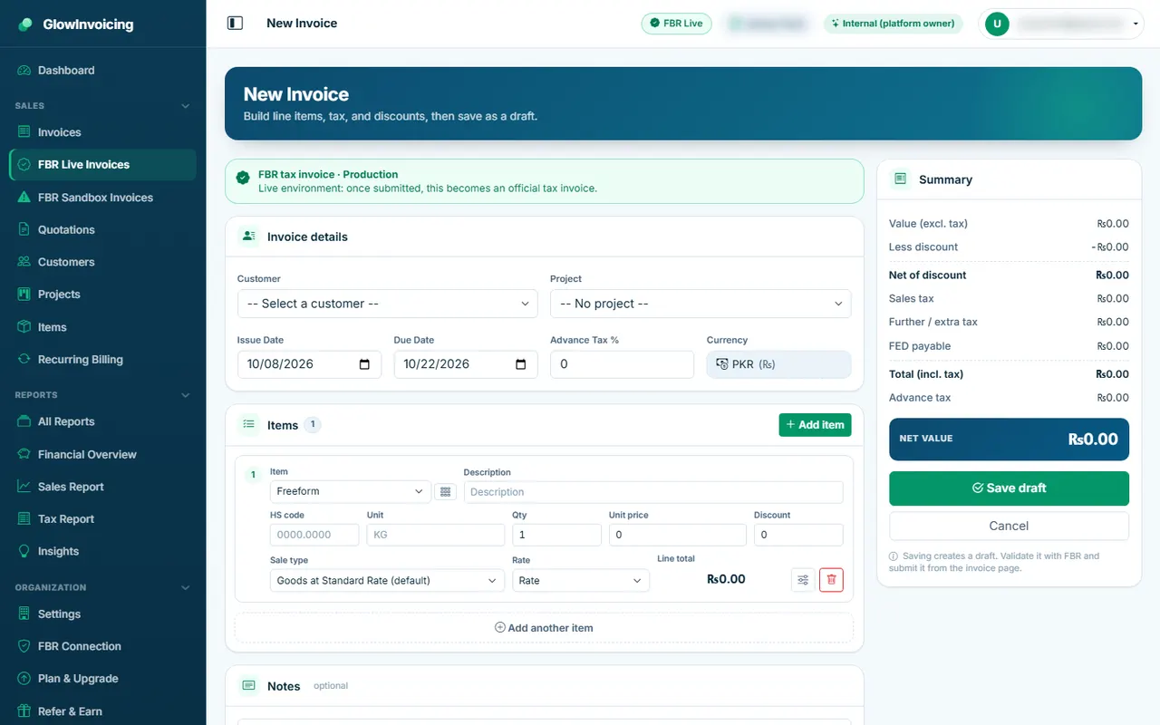 Create an FBR invoice